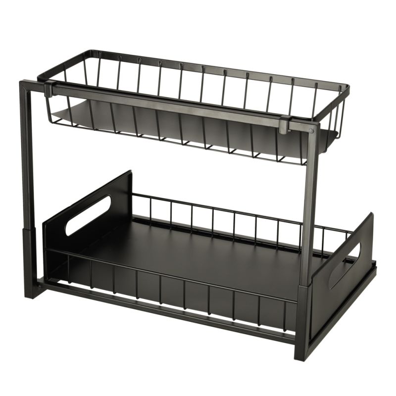 Organizer szafka półka kuchenna kosz pod zlew umywalkę wysuwana półka pojemnik 2-poziomowy metal - obrazek 5