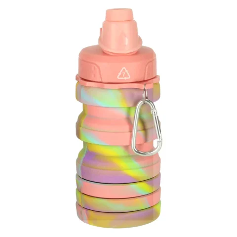 Butelka na wodę bidon silikonowy składany z uchwytem BPA FREE 500ml tęczowy